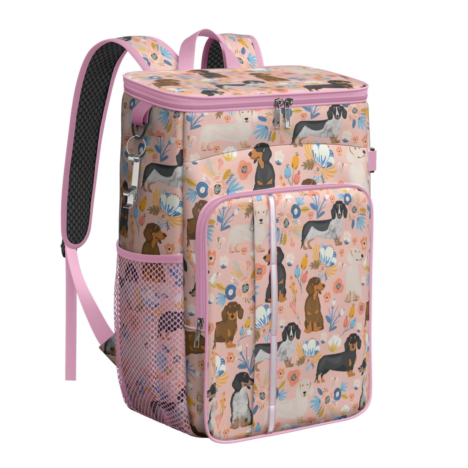 Travel Cooler Bag - Dachshund and Flower Camping Beer Cooler Backpack with Bottle Opener- Waterproof Insulated Picnic Backpacks - Cooler Bag for Beach