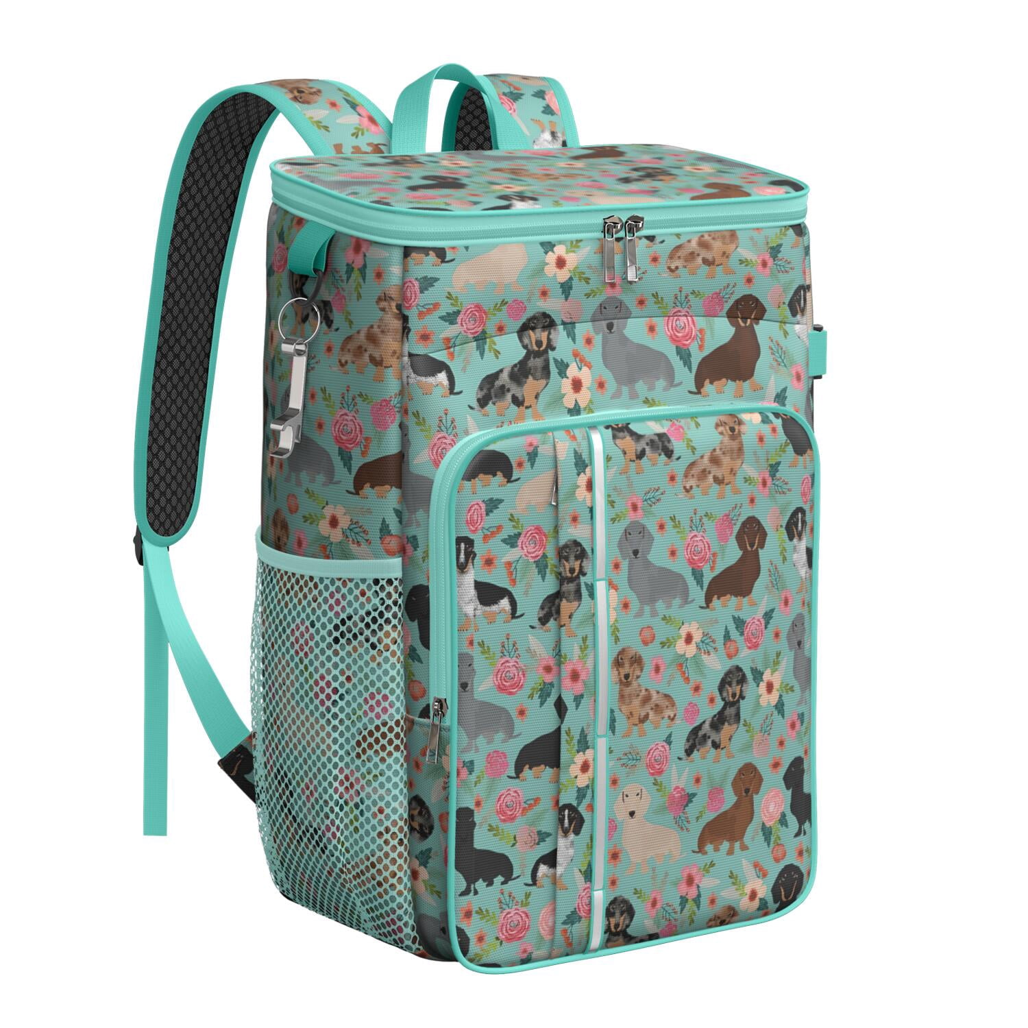 Travel Cooler Bag - Dachshund and Flower Camping Beer Cooler Backpack with Bottle Opener- Waterproof Insulated Picnic Backpacks - Cooler Bag for Beach