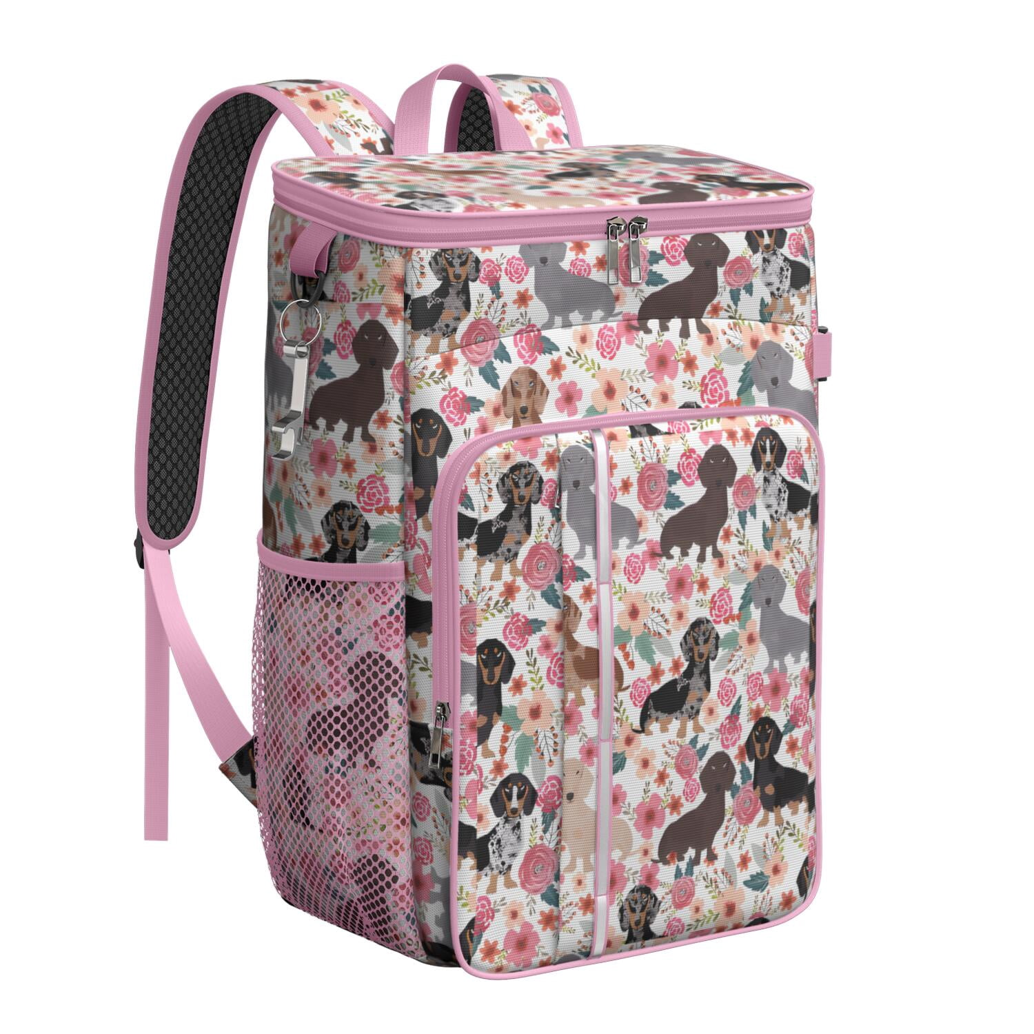 Travel Cooler Bag - Dachshund and Flower Camping Beer Cooler Backpack with Bottle Opener- Waterproof Insulated Picnic Backpacks - Cooler Bag for Beach