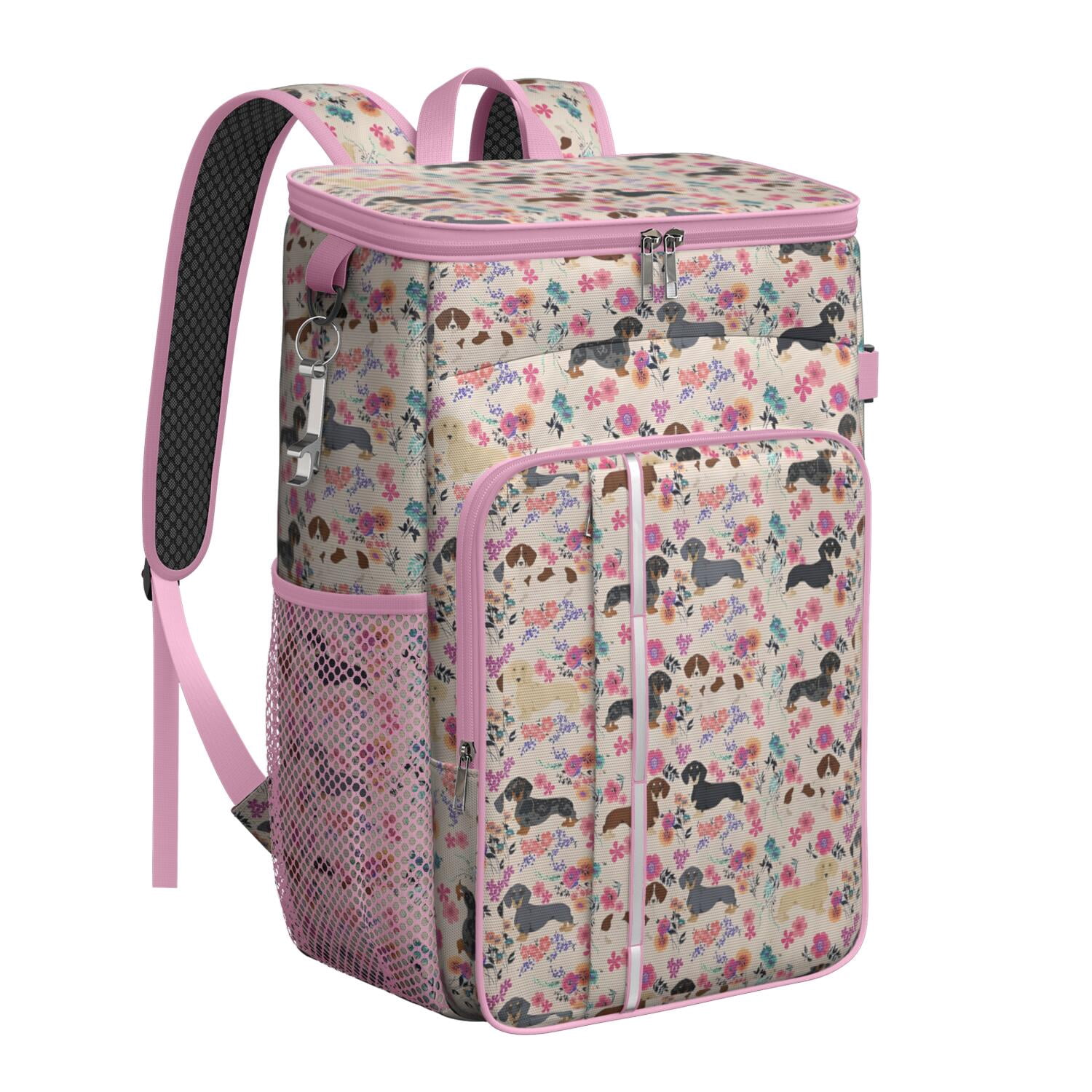 Travel Cooler Bag - Dachshund and Flower Camping Beer Cooler Backpack with Bottle Opener- Waterproof Insulated Picnic Backpacks - Cooler Bag for Beach