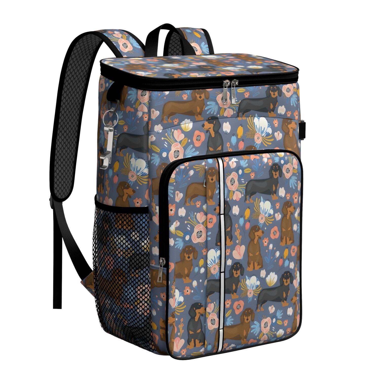 Travel Cooler Bag - Dachshund and Flower Camping Beer Cooler Backpack with Bottle Opener- Waterproof Insulated Picnic Backpacks - Cooler Bag for Beach