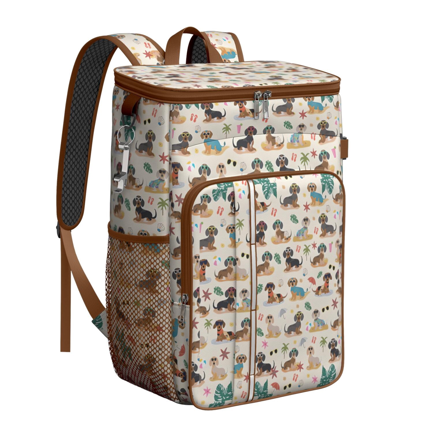 Travel Cooler Bag - Dachshunds on the Beach Camping Beer Cooler Backpack with Bottle Opener- Waterproof Insulated Picnic Backpacks - Cooler Bag for Beach