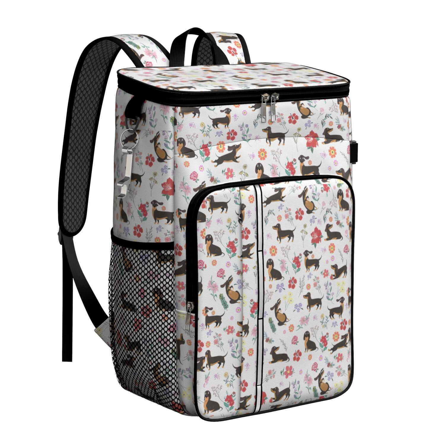 Travel Cooler Bag - Dachshunds with Flowers Camping Beer Cooler Backpack with Bottle Opener- Waterproof Insulated Picnic Backpacks - Cooler Bag for Beach