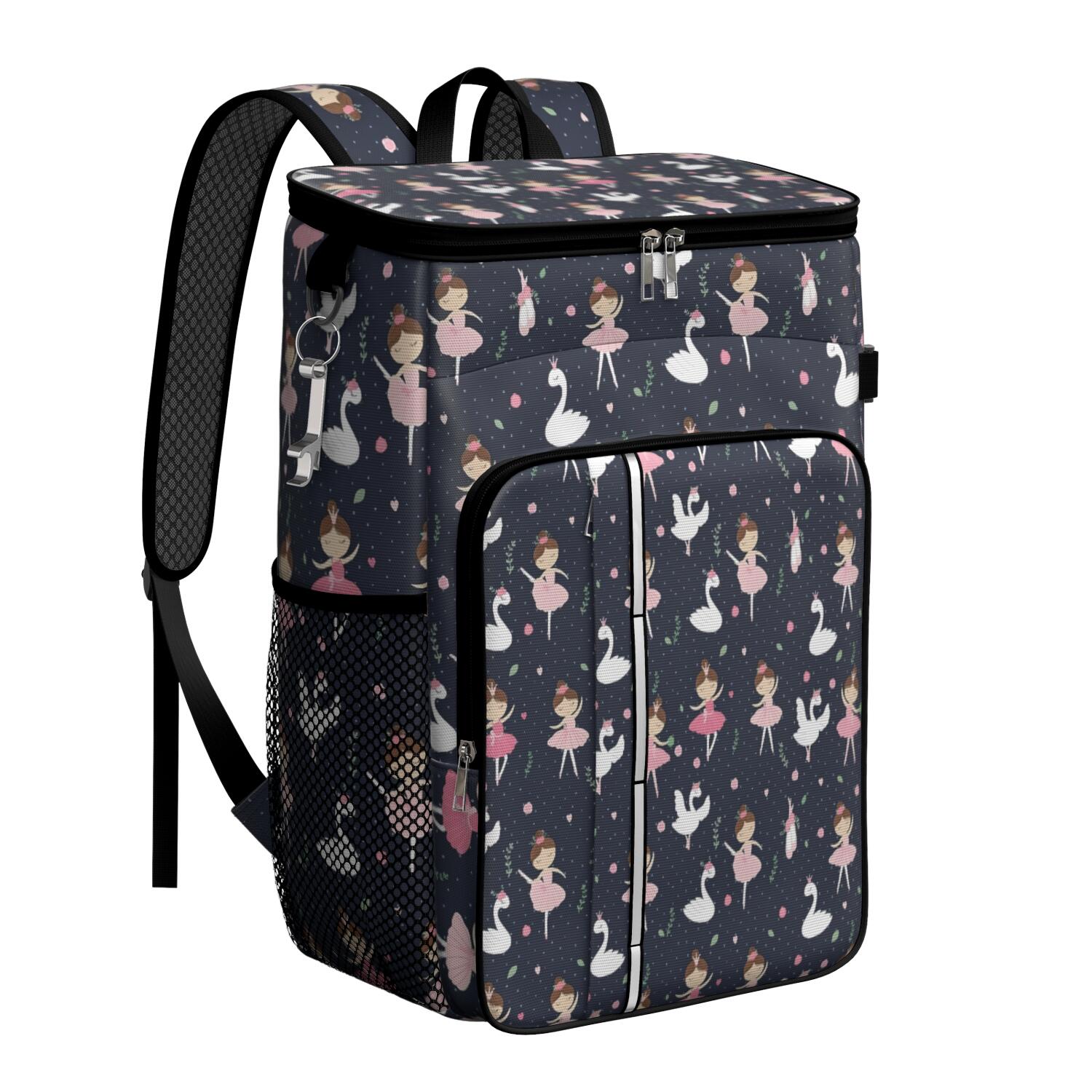 Travel Cooler Bag - Dark Blue Ballerina Princess Pattern Camping Beer Cooler Backpack with Bottle Opener- Waterproof Insulated Picnic Backpacks - Cooler Bag for Beach