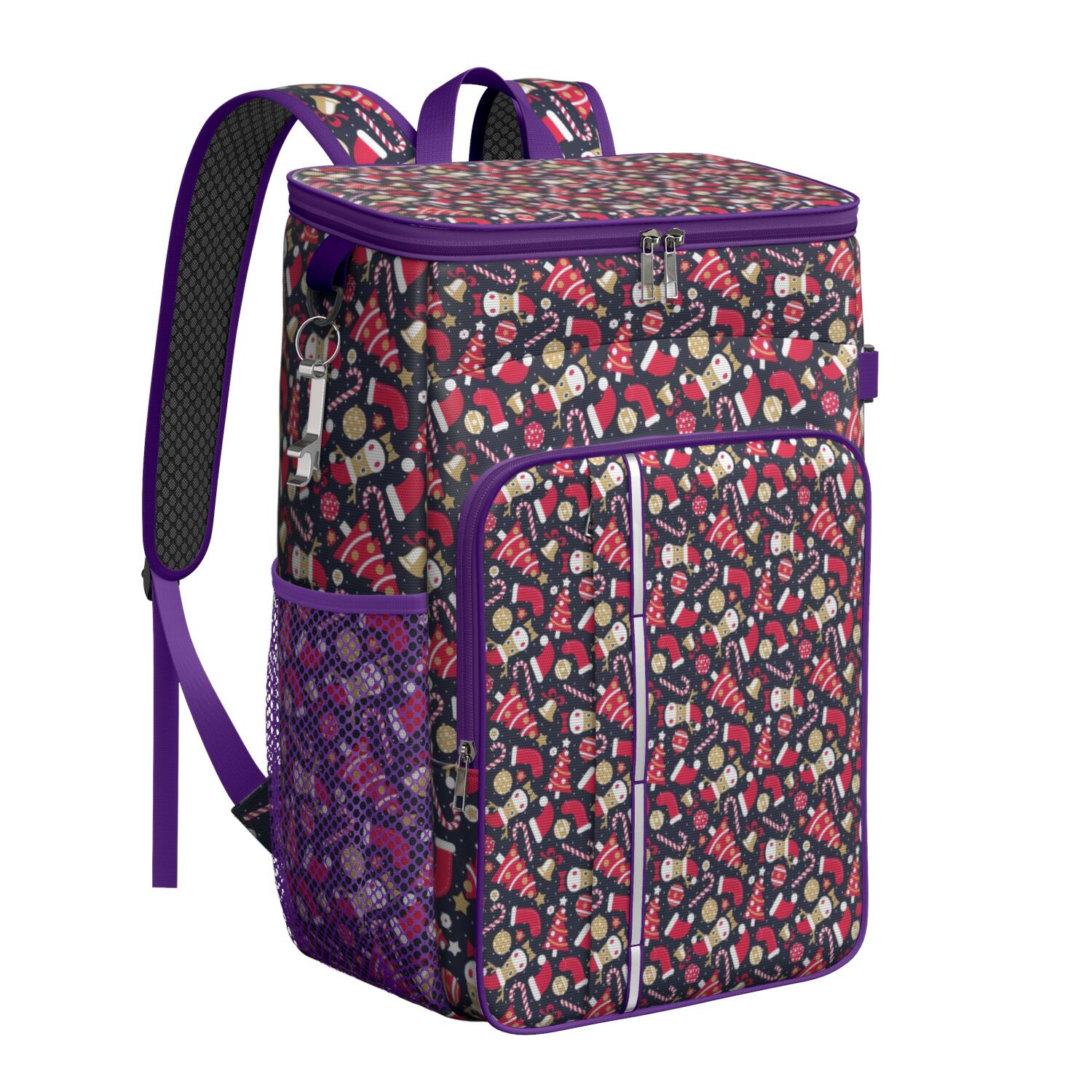 Travel Cooler Bag - Dark Blue Christmas Pattern Camping Beer Cooler Backpack with Bottle Opener- Waterproof Insulated Picnic Backpacks - Cooler Bag for Beach