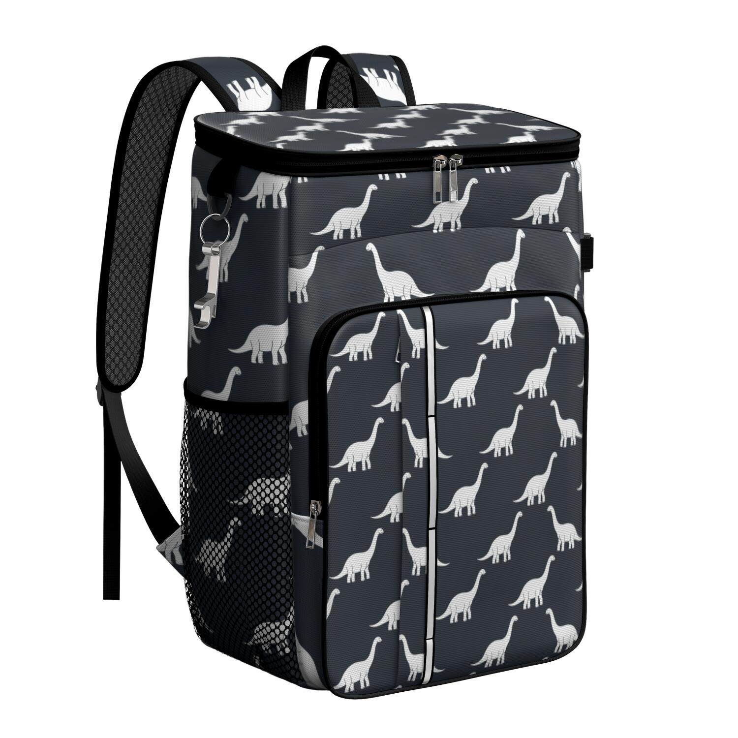 Travel Cooler Bag - Dark Blue Dinosaurs Silhouette Pattern Camping Beer Cooler Backpack with Bottle Opener- Waterproof Insulated Picnic Backpacks - Cooler Bag for Beach