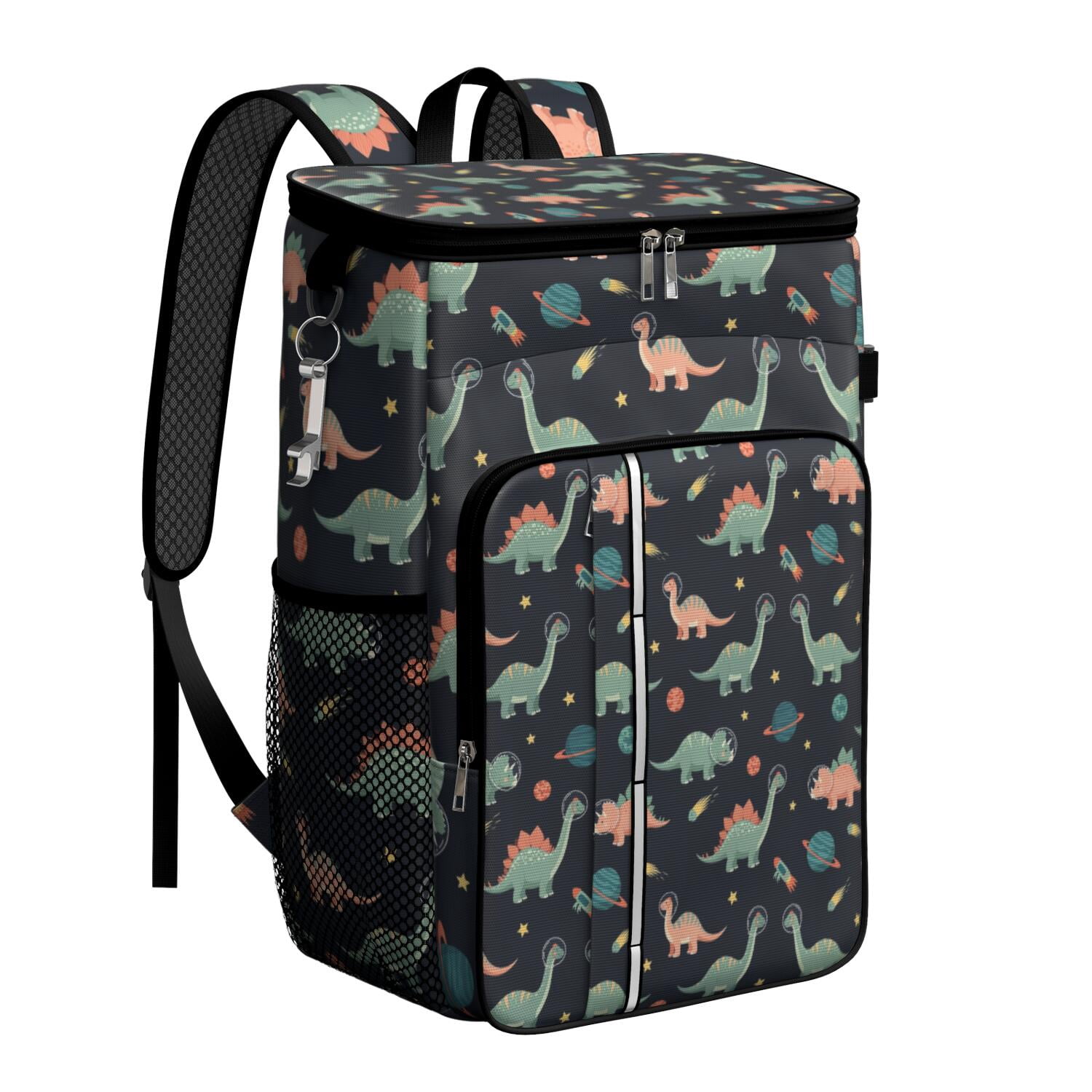 Travel Cooler Bag - Dark Blue Dinosaurs Space Pattern Camping Beer Cooler Backpack with Bottle Opener- Waterproof Insulated Picnic Backpacks - Cooler Bag for Beach