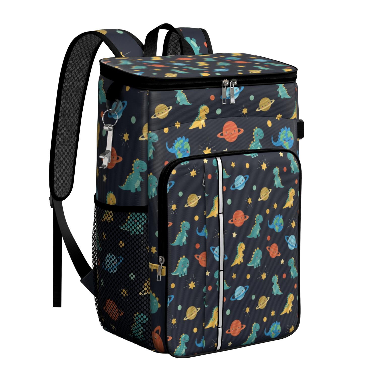 Travel Cooler Bag - Dark Blue Dinosaurs Space Pattern Camping Beer Cooler Backpack with Bottle Opener- Waterproof Insulated Picnic Backpacks - Cooler Bag for Beach