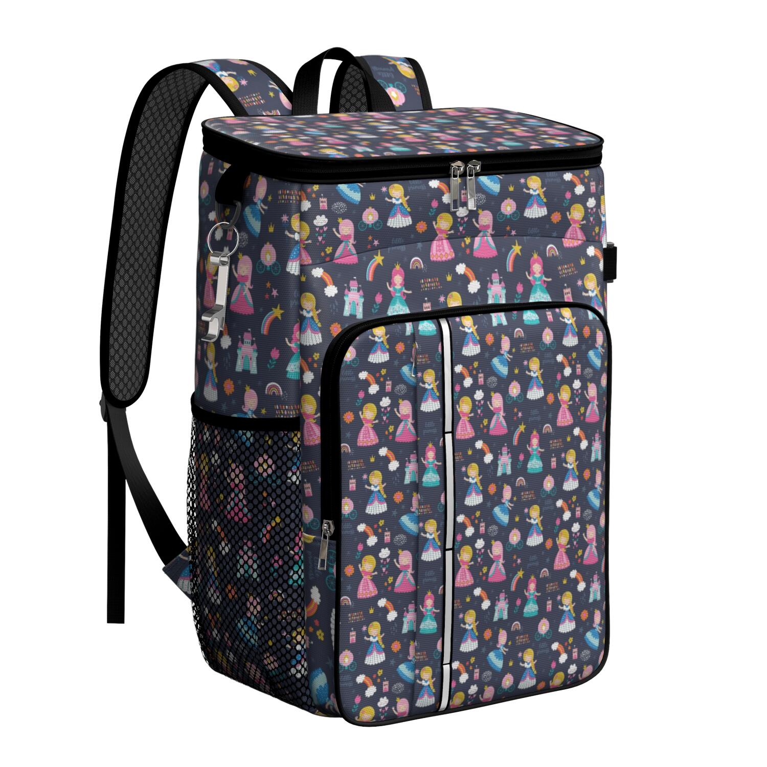 Travel Cooler Bag - Dark Blue Little Princess Pattern Camping Beer Cooler Backpack with Bottle Opener- Waterproof Insulated Picnic Backpacks - Cooler Bag for Beach