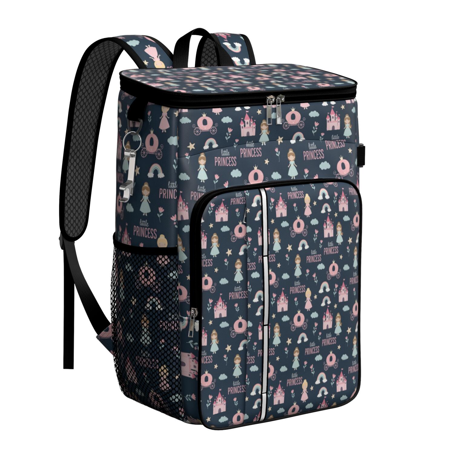 Travel Cooler Bag - Dark Blue Little Princess Pattern Camping Beer Cooler Backpack with Bottle Opener- Waterproof Insulated Picnic Backpacks - Cooler Bag for Beach