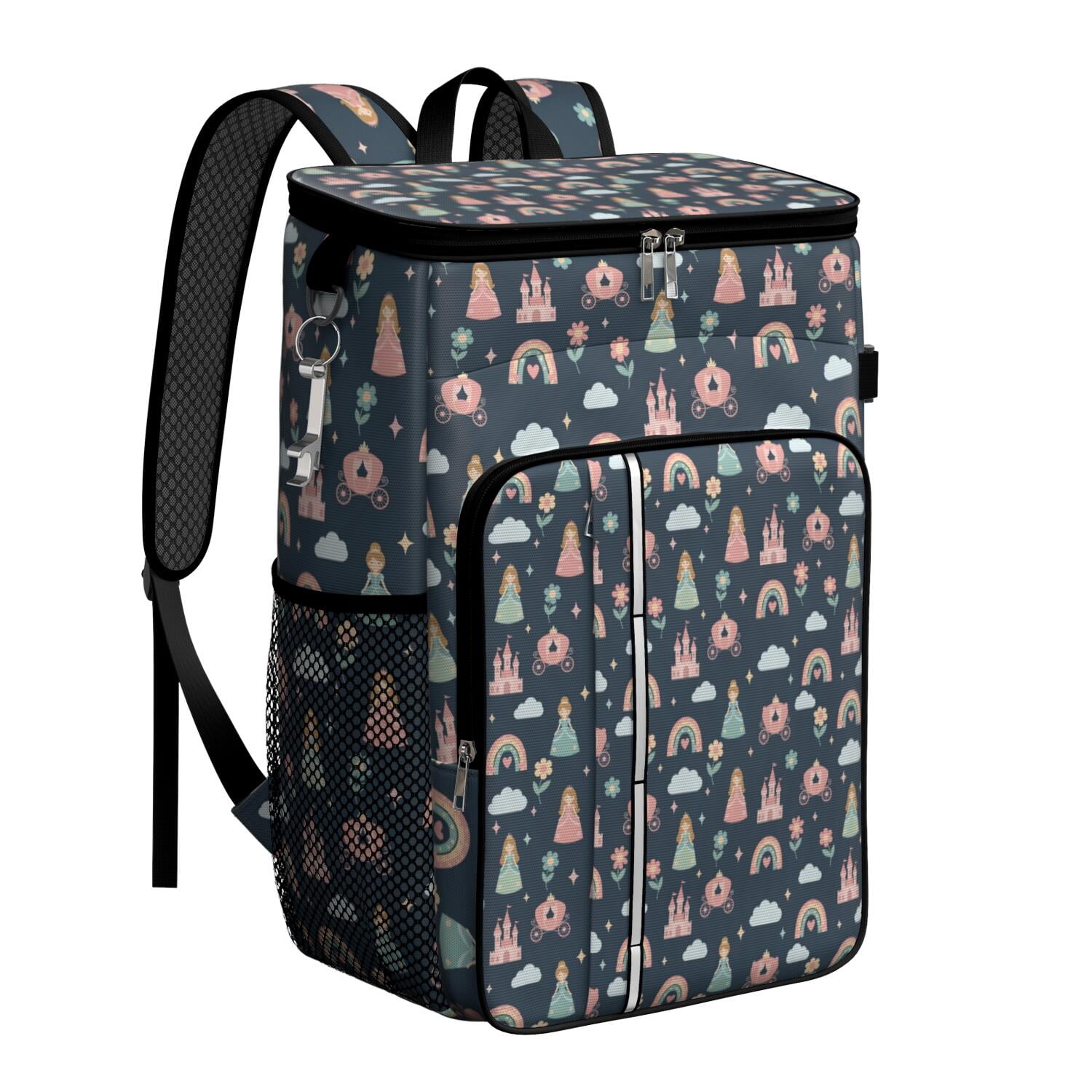 Travel Cooler Bag - Dark Blue Princess Castle Carriage Pattern Camping Beer Cooler Backpack with Bottle Opener- Waterproof Insulated Picnic Backpacks - Cooler Bag for Beach