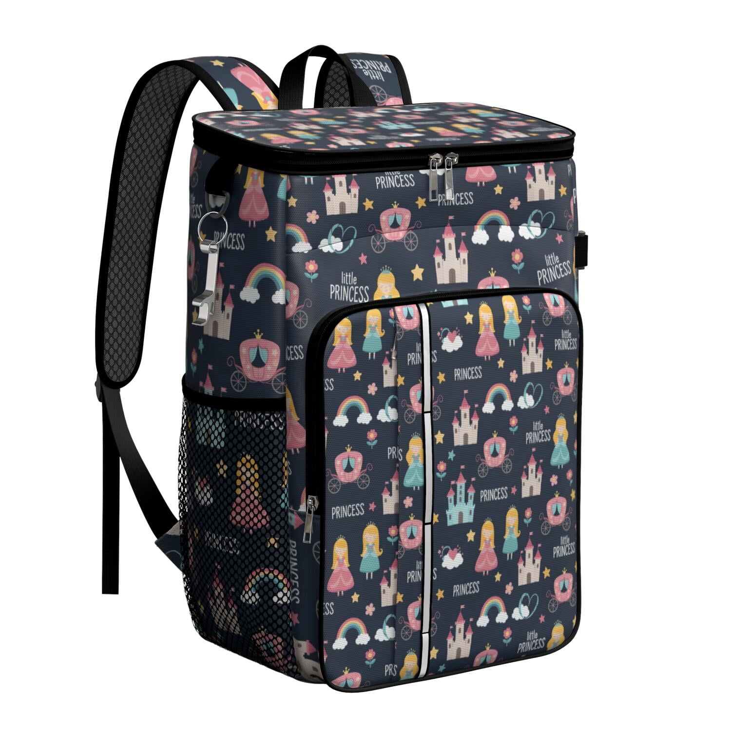 Travel Cooler Bag - Dark Blue Princess Castle Pattern Camping Beer Cooler Backpack with Bottle Opener- Waterproof Insulated Picnic Backpacks - Cooler Bag for Beach