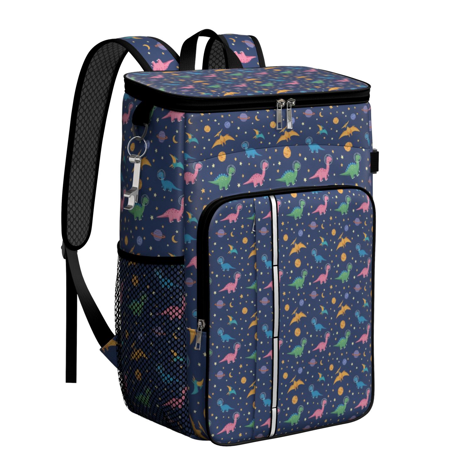 Travel Cooler Bag - Dark Blue Space Dinosaur Pattern Camping Beer Cooler Backpack with Bottle Opener- Waterproof Insulated Picnic Backpacks - Cooler Bag for Beach