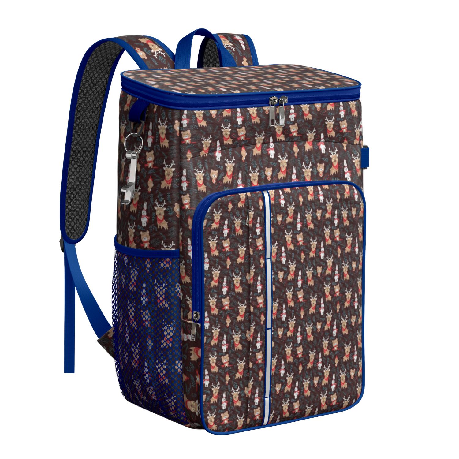 Travel Cooler Bag - Dark Christmas Animal Pattern Camping Beer Cooler Backpack with Bottle Opener- Waterproof Insulated Picnic Backpacks - Cooler Bag for Beach