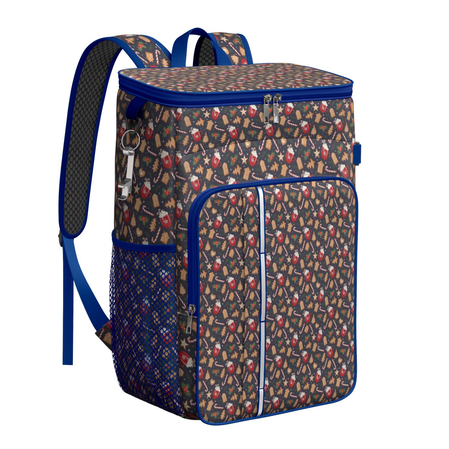 Travel Cooler Bag - Dark Christmas Drink and Cookie Pattern Camping Beer Cooler Backpack with Bottle Opener- Waterproof Insulated Picnic Backpacks - Cooler Bag for Beach