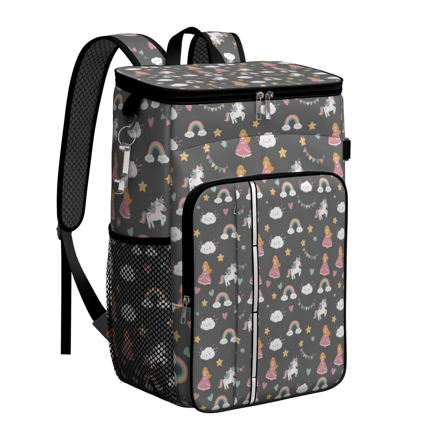 Travel Cooler Bag - Dark Gray Princess Unicorn Cloud Pattern Camping Beer Cooler Backpack with Bottle Opener- Waterproof Insulated Picnic Backpacks - Cooler Bag for Beach