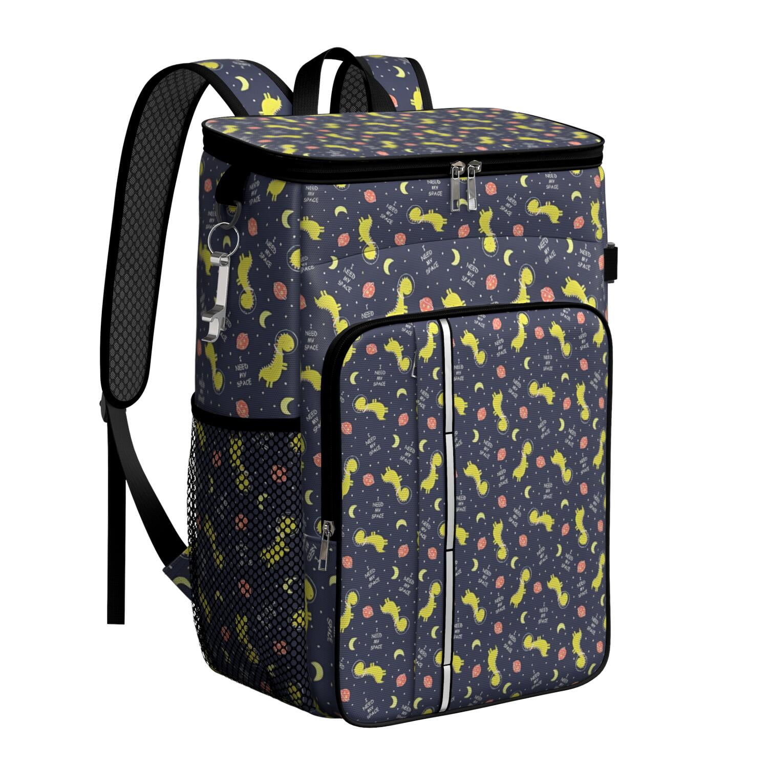 Travel Cooler Bag - DarkBlue Cartoon Dinosaurs Space Pattern Camping Beer Cooler Backpack with Bottle Opener- Waterproof Insulated Picnic Backpacks - Cooler Bag for Beach