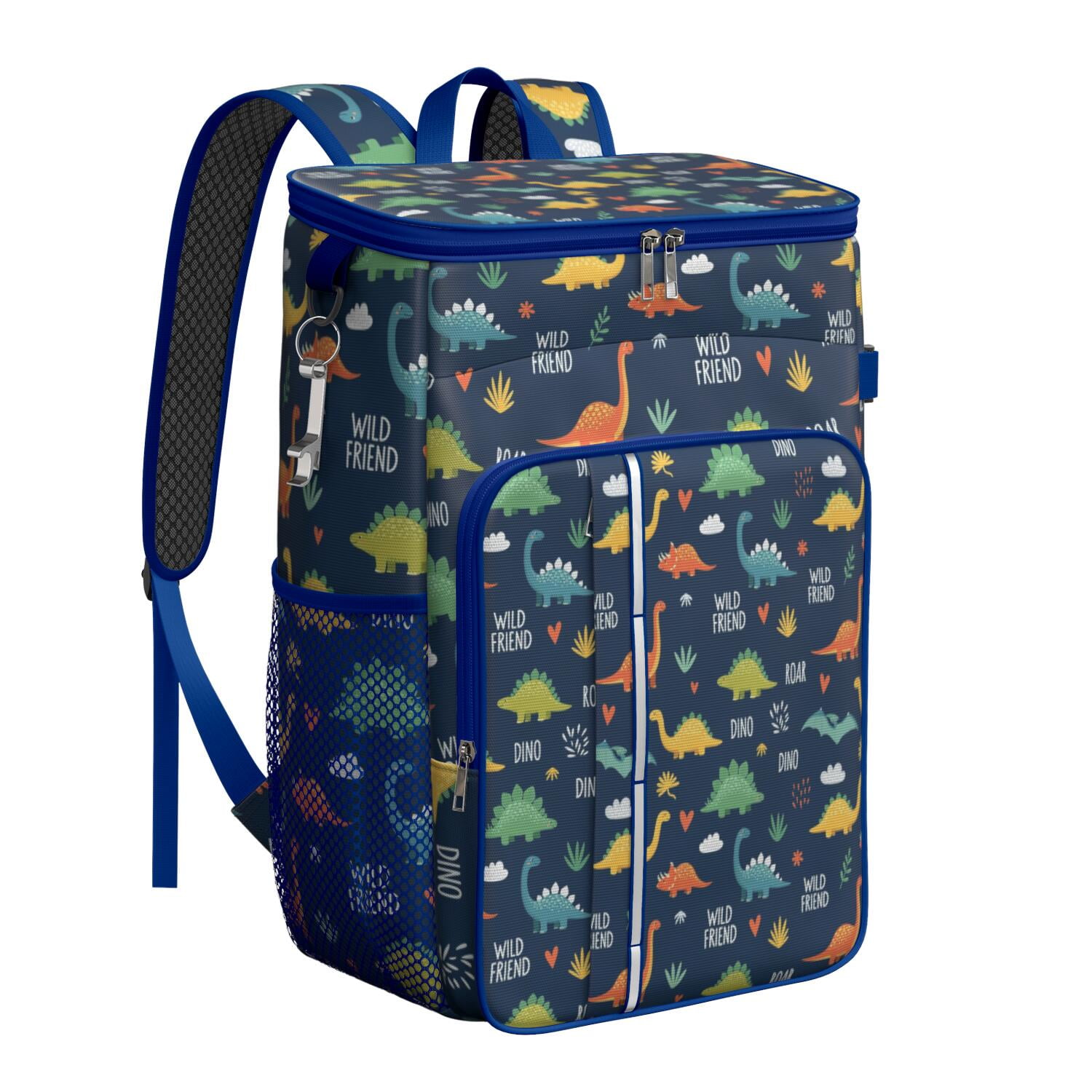 Travel Cooler Bag - Dinosaur Pattern with Text Elements Camping Beer Cooler Backpack with Bottle Opener- Waterproof Insulated Picnic Backpacks - Cooler Bag for Beach