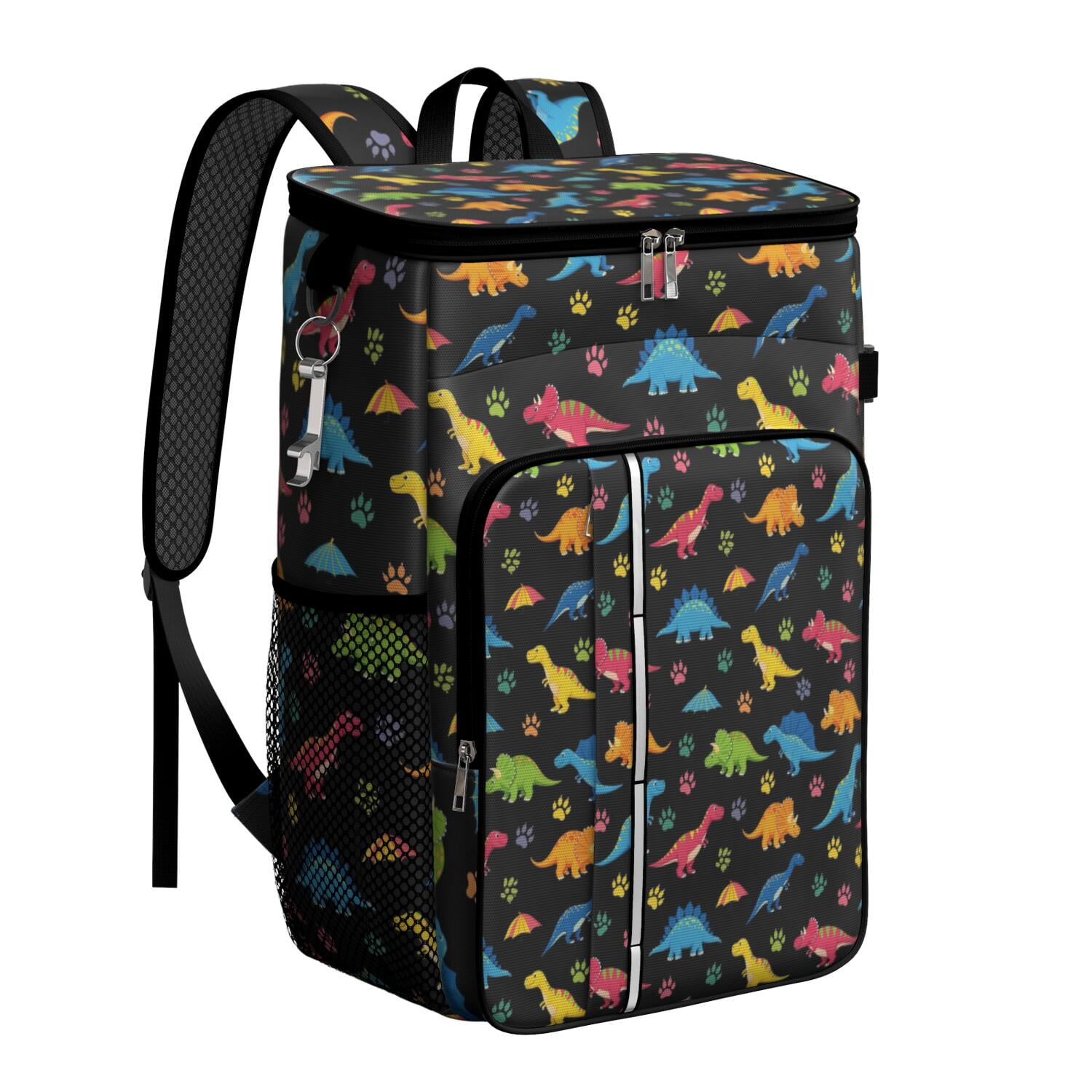 Travel Cooler Bag - Dinosaur and Paw Print Pattern Camping Beer Cooler Backpack with Bottle Opener- Waterproof Insulated Picnic Backpacks - Cooler Bag for Beach