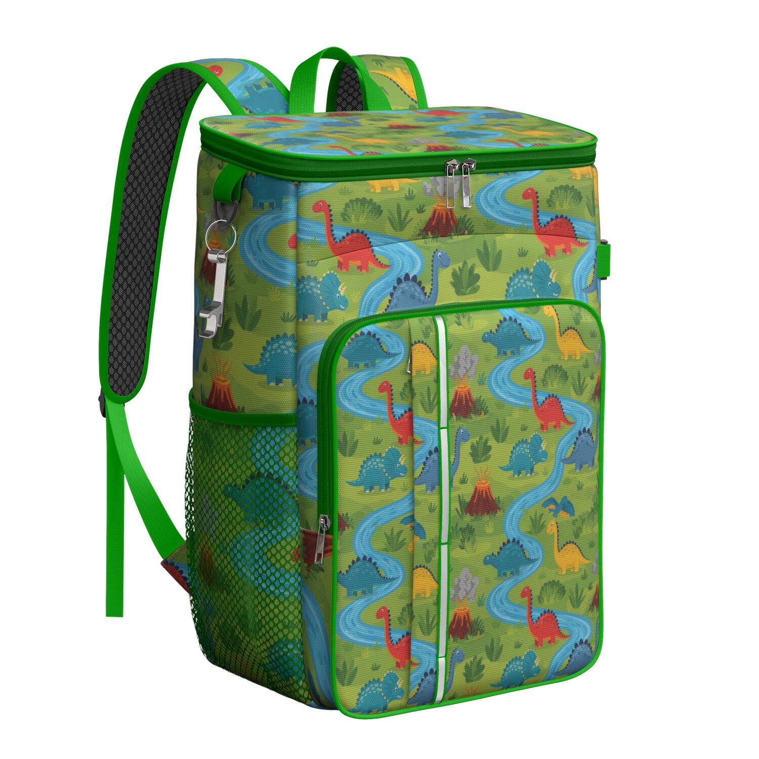 Travel Cooler Bag - Dinosaurs River Volcano Green Pattern Camping Beer Cooler Backpack with Bottle Opener- Waterproof Insulated Picnic Backpacks - Cooler Bag for Beach