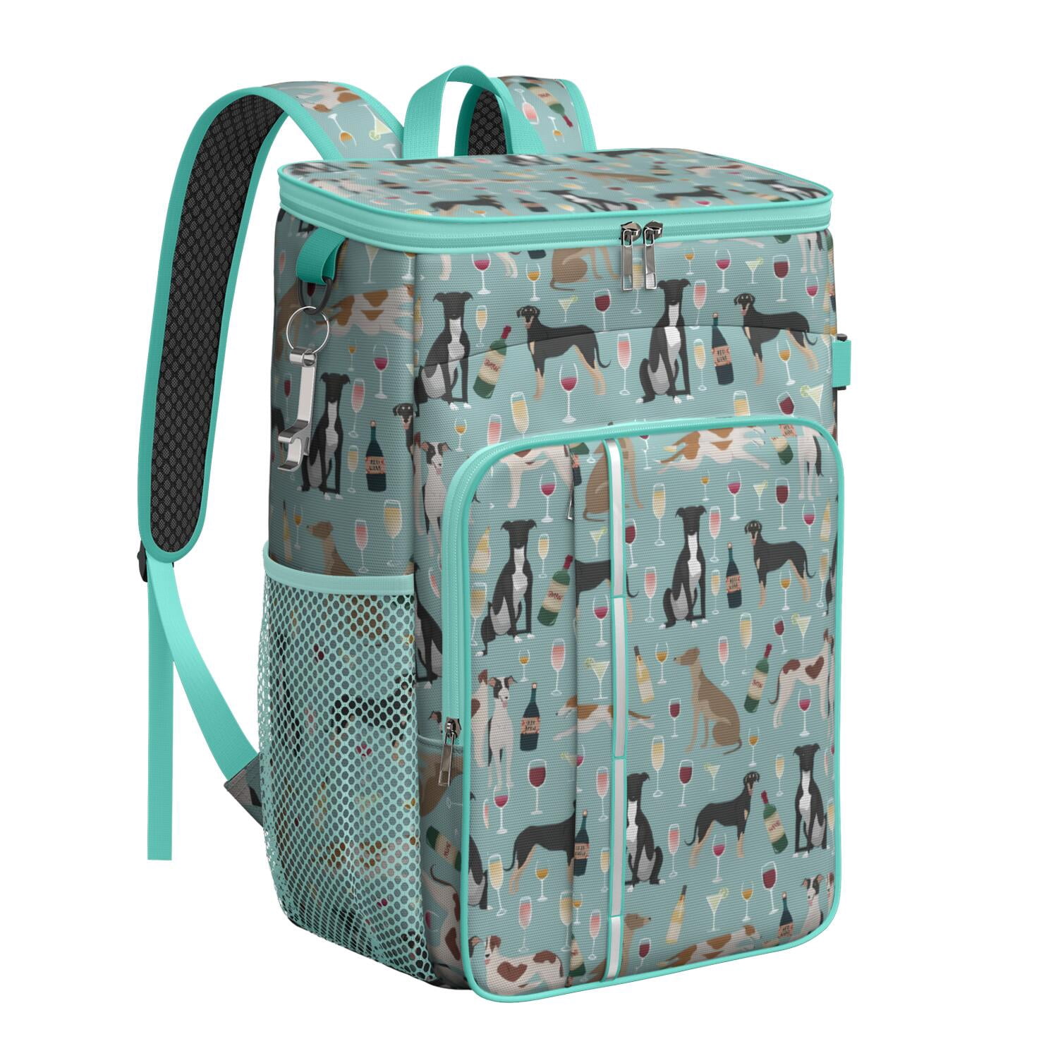 Travel Cooler Bag - Dogs with Wine and Glasses Camping Beer Cooler Backpack with Bottle Opener- Waterproof Insulated Picnic Backpacks - Cooler Bag for Beach