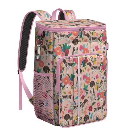 Travel Cooler Bag - Dogs with Flowers Camping Beer Cooler Backpack with Bottle Opener- Waterproof Insulated Picnic Backpacks - Cooler Bag for Beach