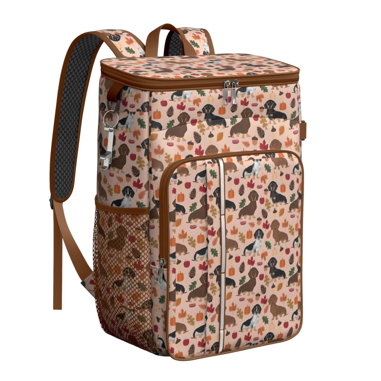 Travel Cooler Bag - Fall Dachshund and Pumpkin Camping Beer Cooler Backpack with Bottle Opener- Waterproof Insulated Picnic Backpacks - Cooler Bag for Beach