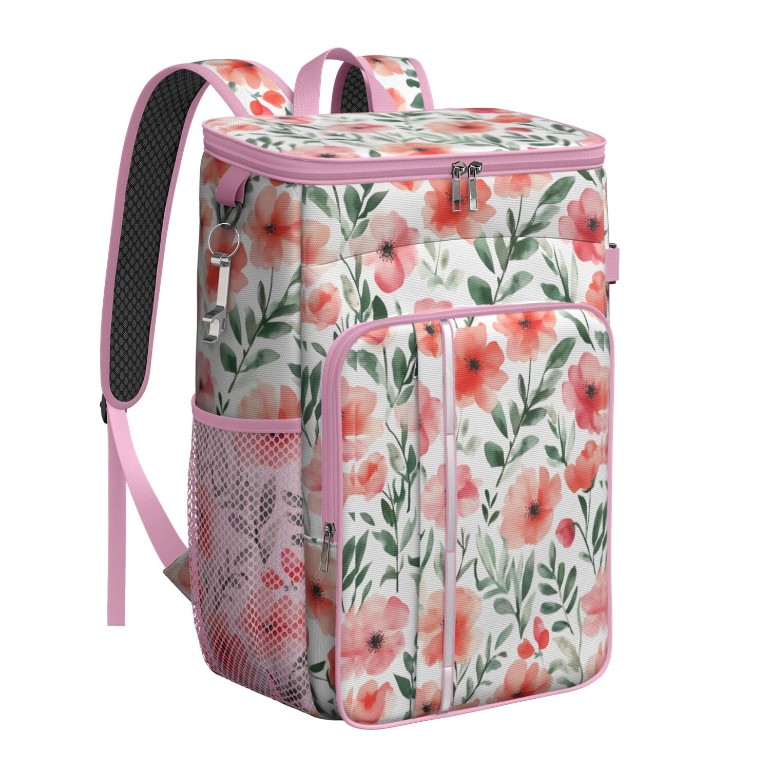Travel Cooler Bag - Floral Pattern Camping Beer Cooler Backpack with Bottle Opener- Waterproof Insulated Picnic Backpacks - Cooler Bag for Beach