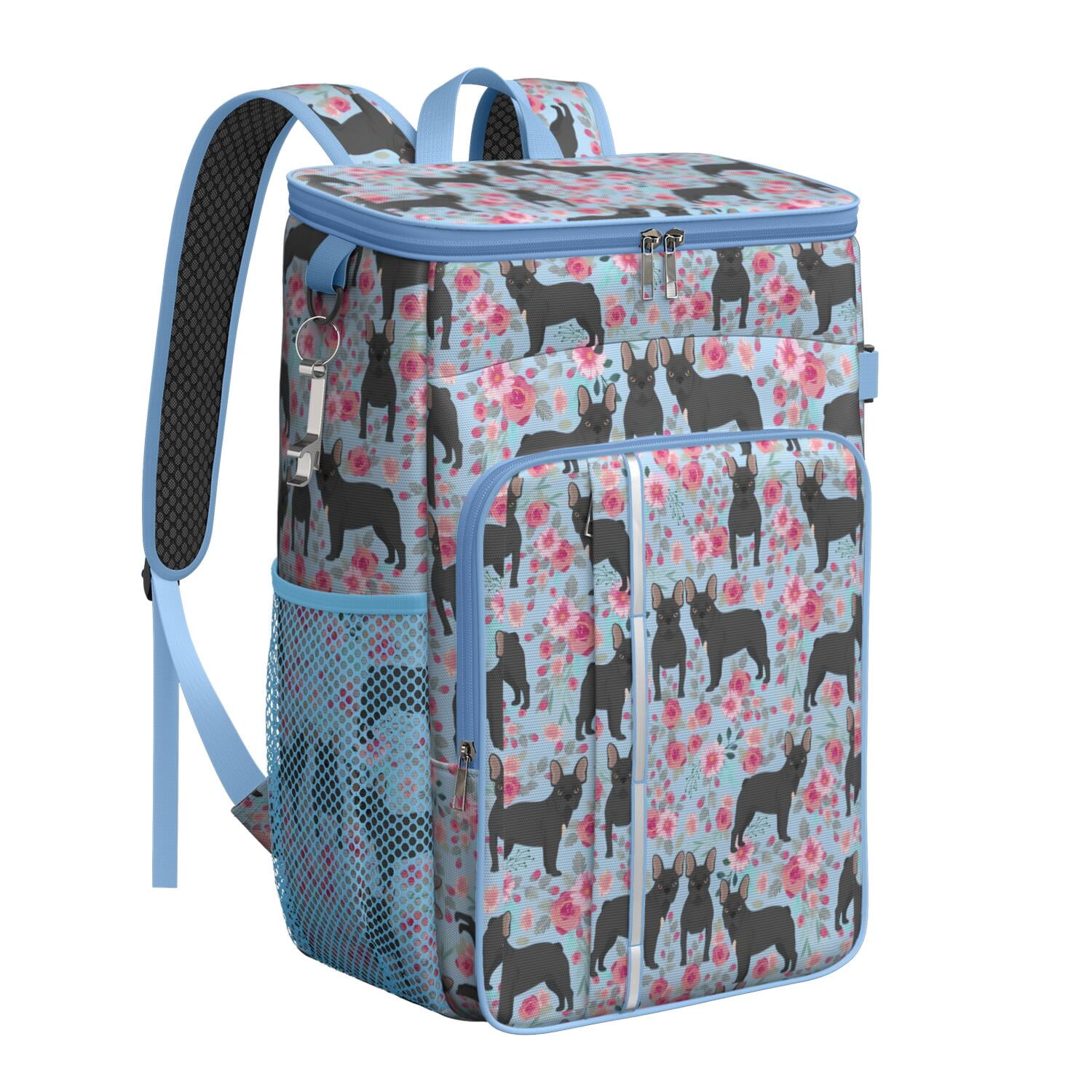 Travel Cooler Bag - French Bulldog and Flower Camping Beer Cooler Backpack with Bottle Opener- Waterproof Insulated Picnic Backpacks - Cooler Bag for Beach