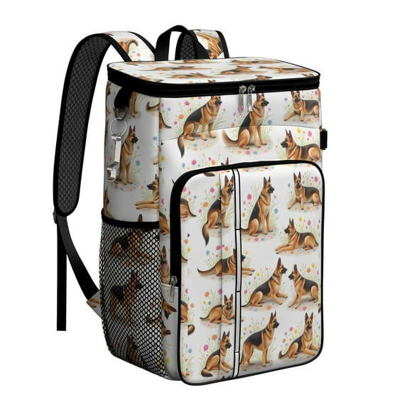 Travel Cooler Bag - German Shepherd Dogs with Flowers Camping Beer Cooler Backpack with Bottle Opener- Waterproof Insulated Picnic Backpacks - Cooler Bag for Beach