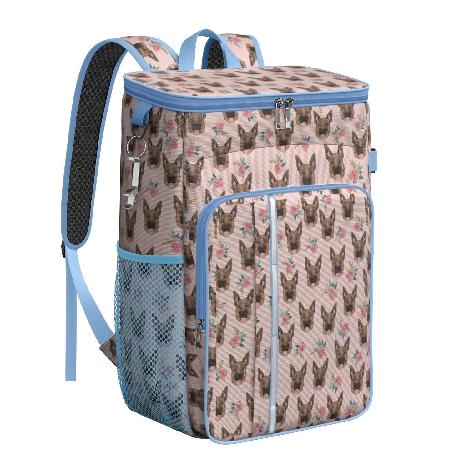 Travel Cooler Bag - German Shepherd and Flowers Camping Beer Cooler Backpack with Bottle Opener- Waterproof Insulated Picnic Backpacks - Cooler Bag for Beach