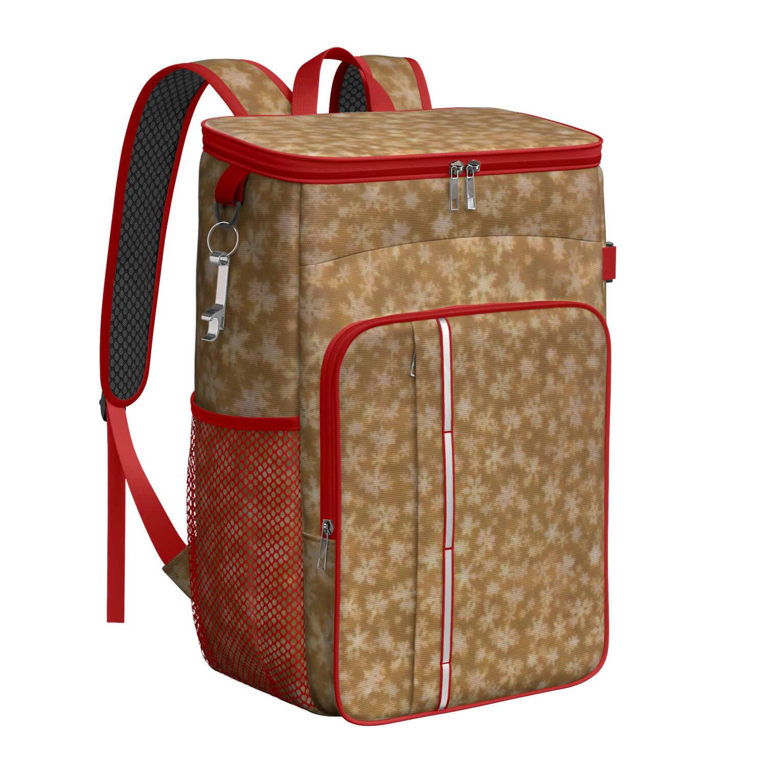 Travel Cooler Bag - Golden Christmas Snowflake Pattern Camping Beer Cooler Backpack with Bottle Opener- Waterproof Insulated Picnic Backpacks - Cooler Bag for Beach