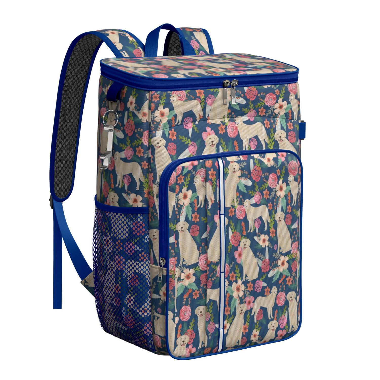 Travel Cooler Bag - Golden Retriever Dog and Flower Camping Beer Cooler Backpack with Bottle Opener- Waterproof Insulated Picnic Backpacks - Cooler Bag for Beach