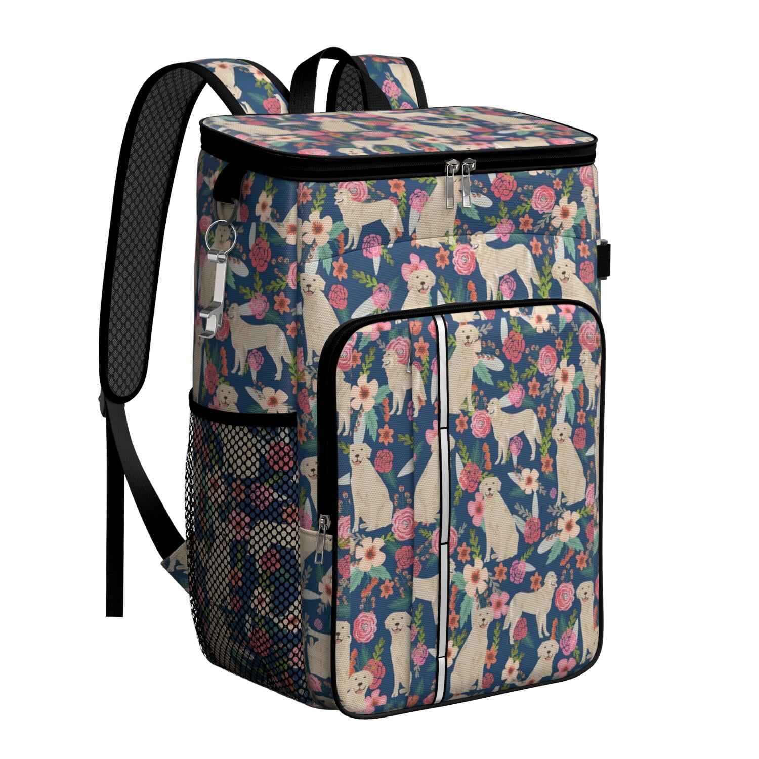 Travel Cooler Bag - Golden Retriever and Floral Camping Beer Cooler Backpack with Bottle Opener- Waterproof Insulated Picnic Backpacks - Cooler Bag for Beach