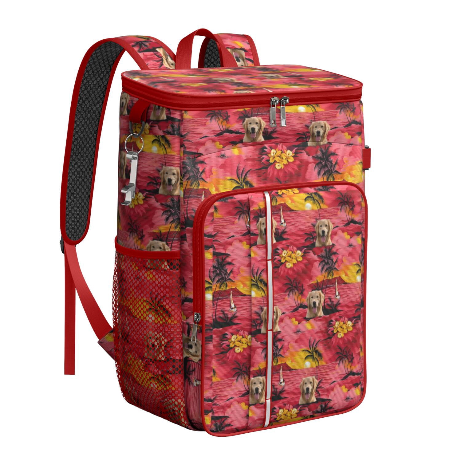 Travel Cooler Bag - Golden Retriever Hawaiian Camping Beer Cooler Backpack with Bottle Opener- Waterproof Insulated Picnic Backpacks - Cooler Bag for Beach