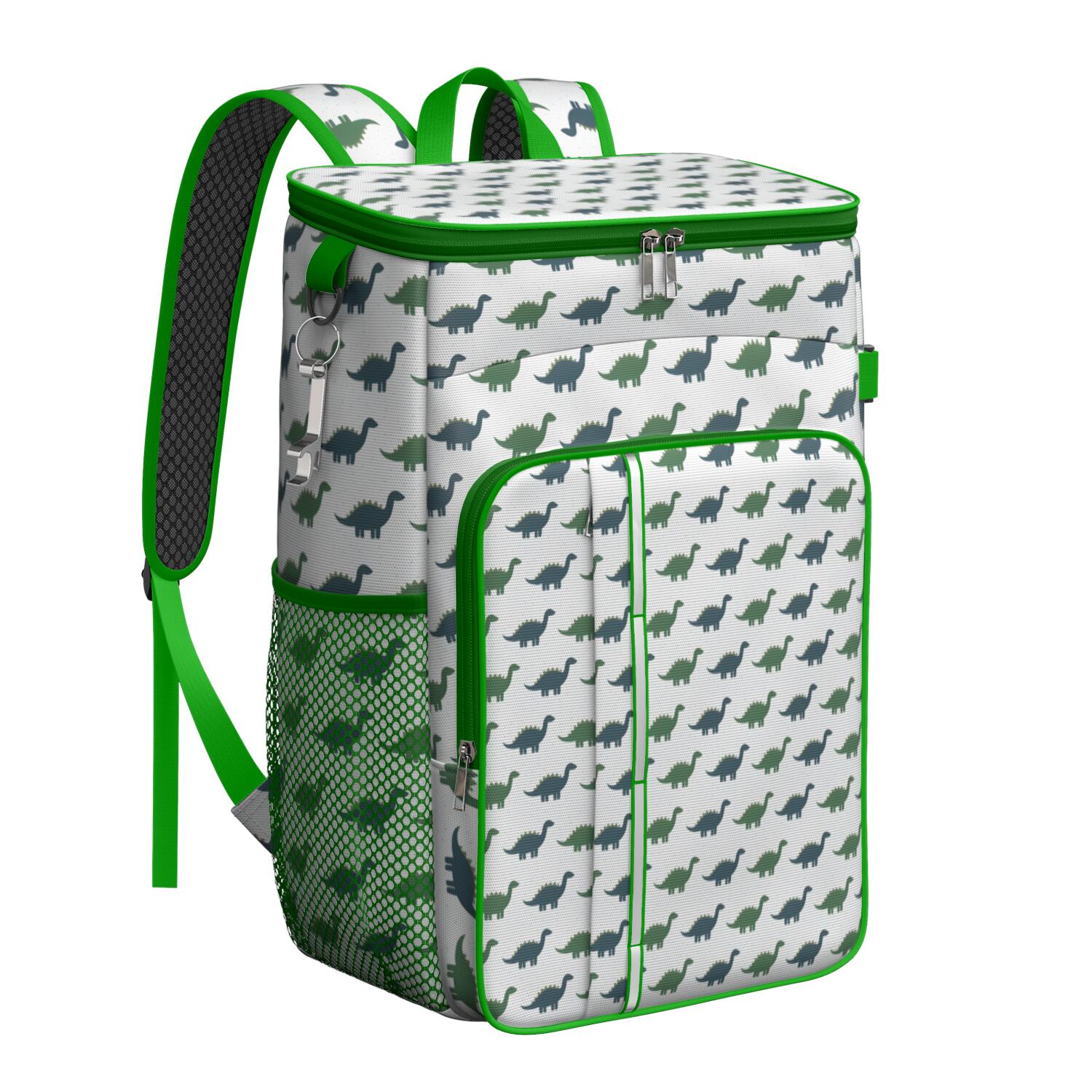 Travel Cooler Bag - Green Blue Dinosaurs Pattern Camping Beer Cooler Backpack with Bottle Opener- Waterproof Insulated Picnic Backpacks - Cooler Bag for Beach