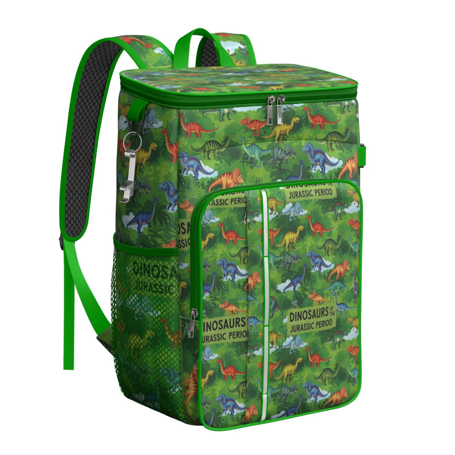 Travel Cooler Bag - Green Dinosaurs Jurassic Pattern Camping Beer Cooler Backpack with Bottle Opener- Waterproof Insulated Picnic Backpacks - Cooler Bag for Beach