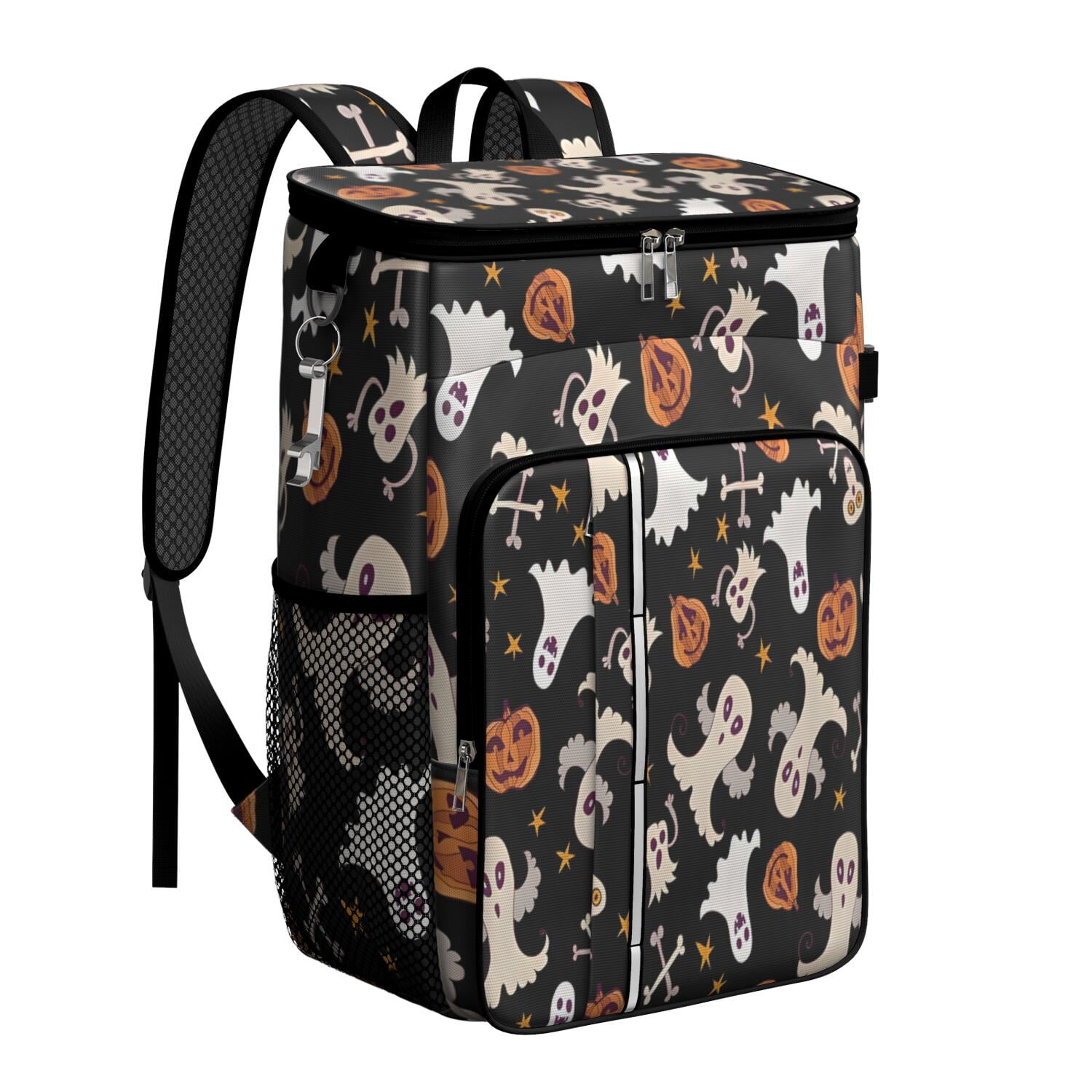 Travel Cooler Bag - Halloween Ghosts Pumpkins and Stars Camping Beer Cooler Backpack with Bottle Opener- Waterproof Insulated Picnic Backpacks - Cooler Bag for Beach