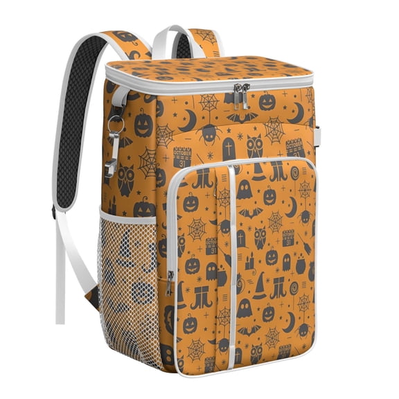 Travel Cooler Bag - Halloween Minimalist Icons Pattern Camping Beer Cooler Backpack with Bottle Opener- Waterproof Insulated Picnic Backpacks - Cooler Bag for Beach