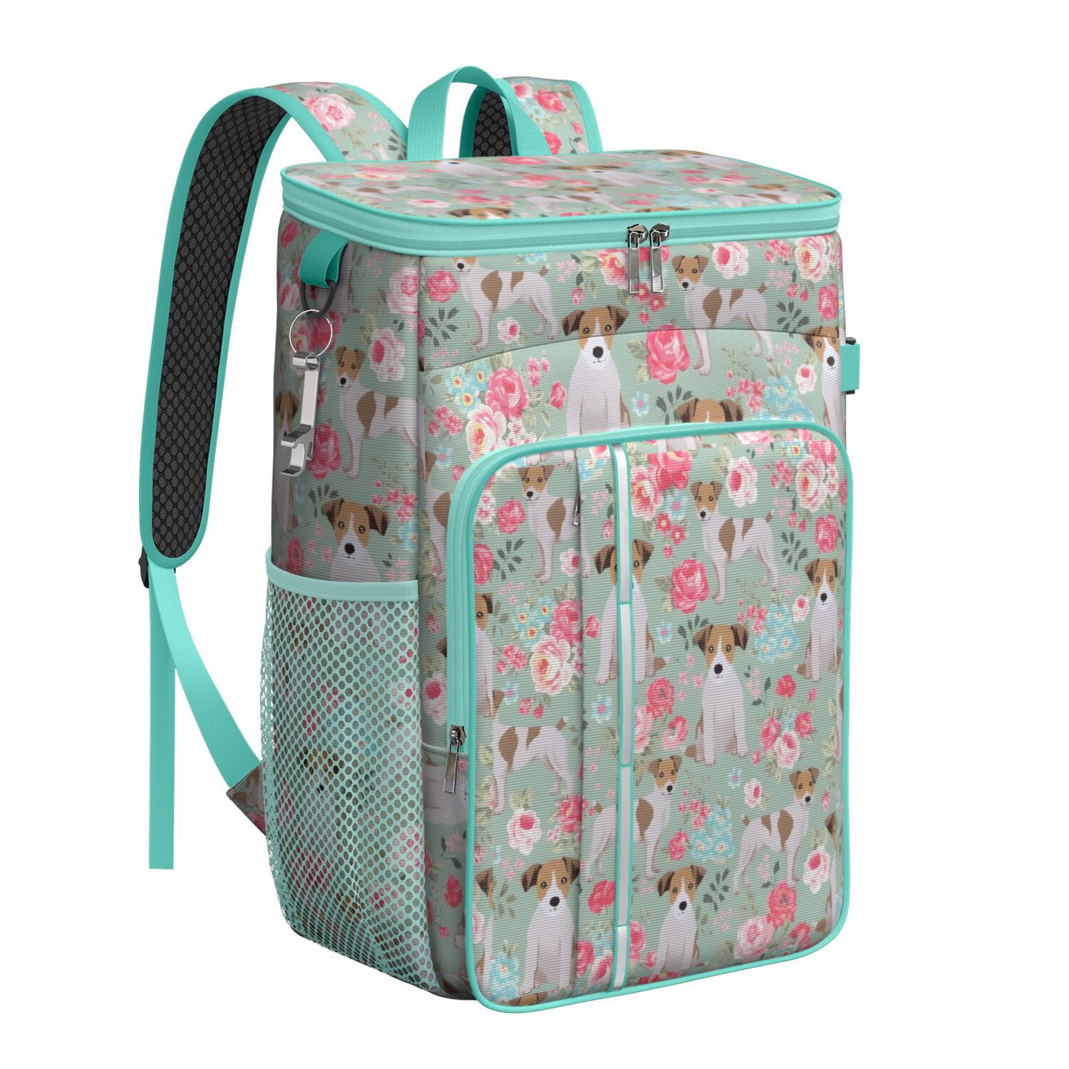 Travel Cooler Bag - Jack Russell Terrier Dog and Flower Camping Beer Cooler Backpack with Bottle Opener- Waterproof Insulated Picnic Backpacks - Cooler Bag for Beach