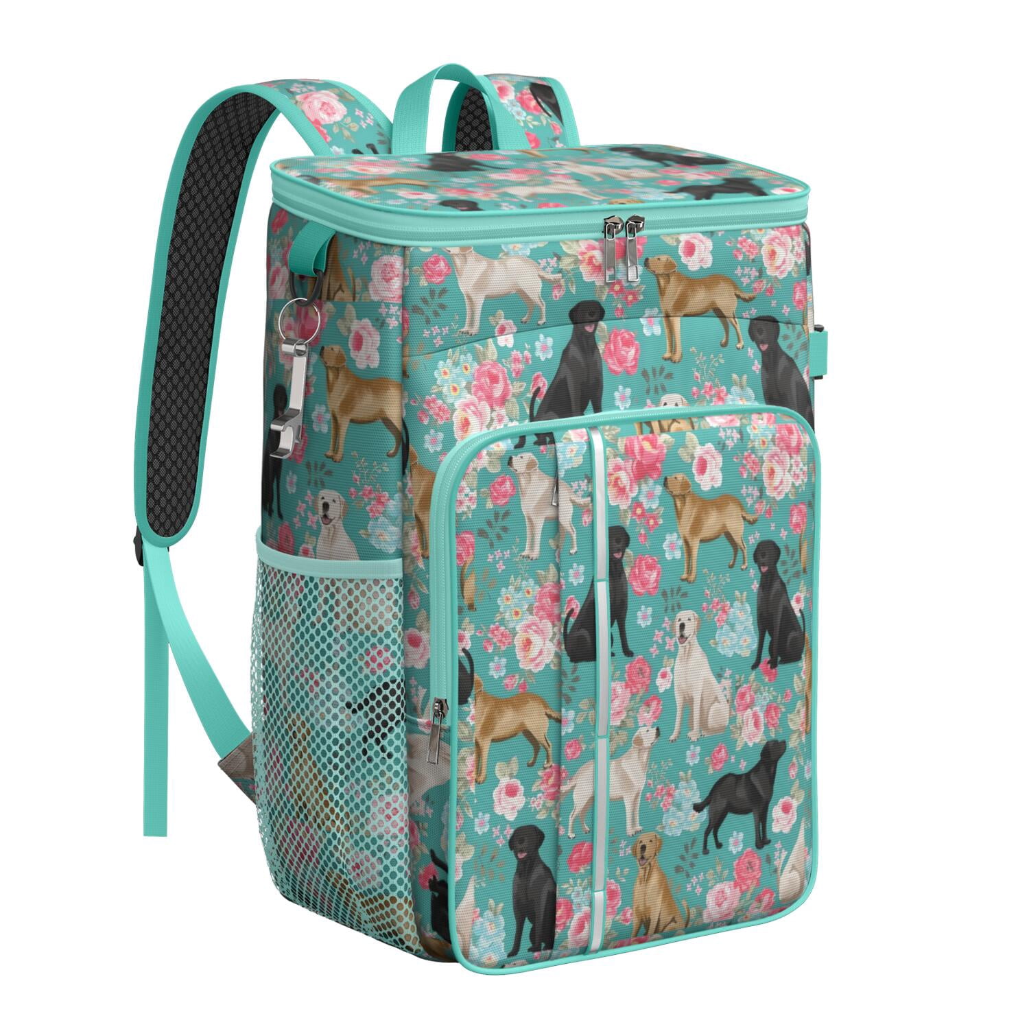 Travel Cooler Bag - Labrador Dogs with Flowers Camping Beer Cooler Backpack with Bottle Opener- Waterproof Insulated Picnic Backpacks - Cooler Bag for Beach