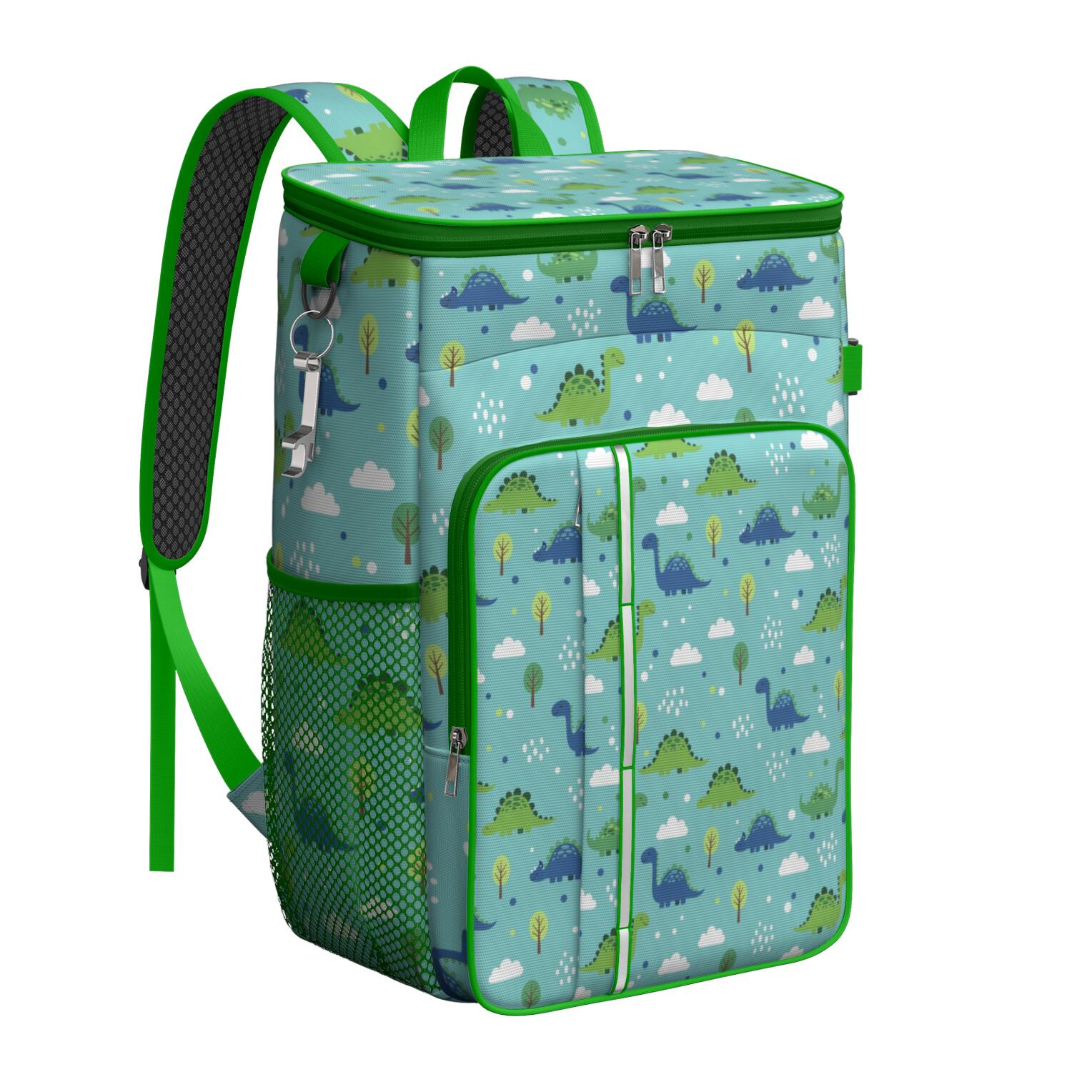 Travel Cooler Bag - Light Blue Dinosaurs Clouds Trees Pattern Camping Beer Cooler Backpack with Bottle Opener- Waterproof Insulated Picnic Backpacks - Cooler Bag for Beach