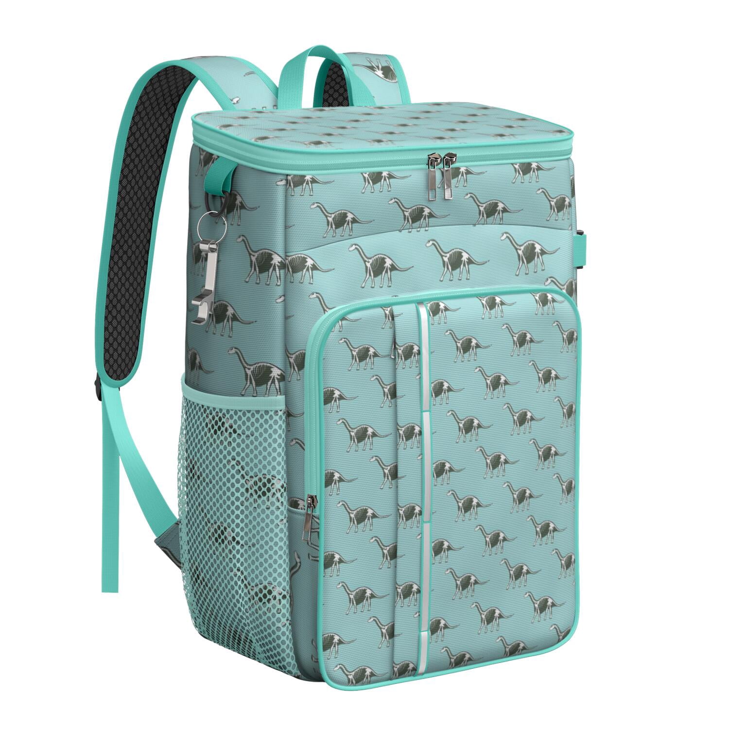 Travel Cooler Bag - LightBlue Cartoon Dinosaurs Skeletons Pattern Camping Beer Cooler Backpack with Bottle Opener- Waterproof Insulated Picnic Backpacks - Cooler Bag for Beach