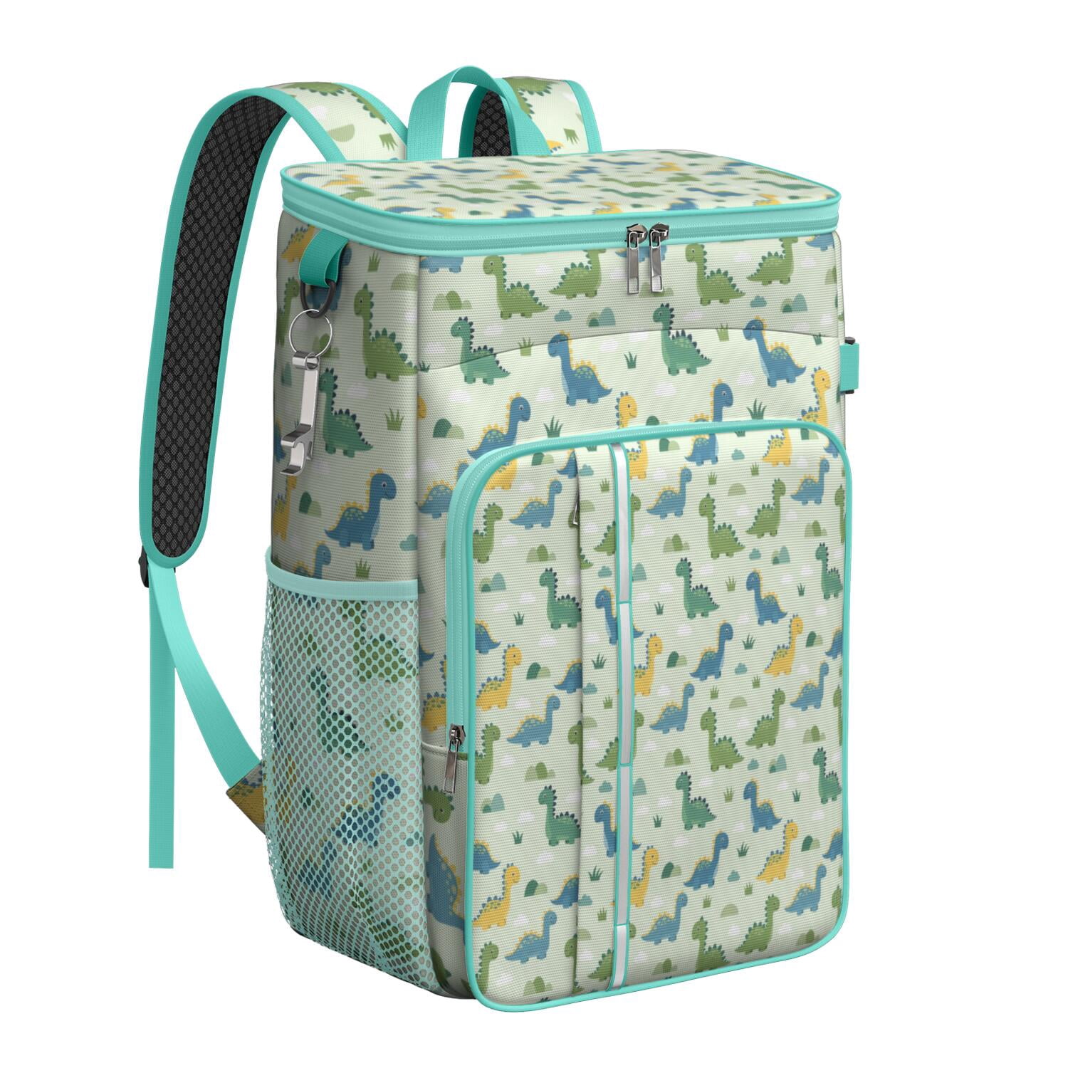 Travel Cooler Bag - LightGreen Cartoon Dinosaurs Clouds Pattern Camping Beer Cooler Backpack with Bottle Opener- Waterproof Insulated Picnic Backpacks - Cooler Bag for Beach