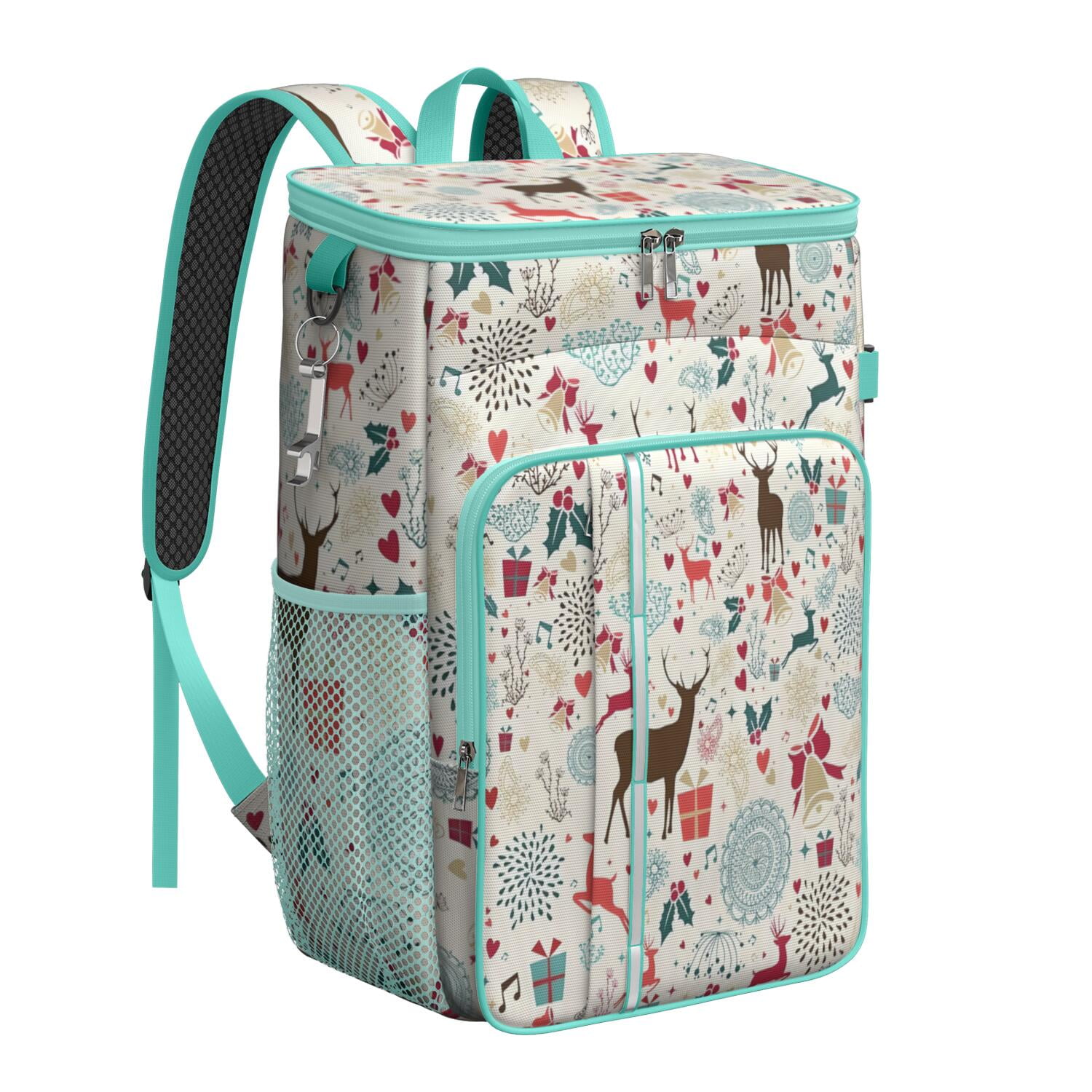 Travel Cooler Bag - Multicolor Christmas Deer Pattern Camping Beer Cooler Backpack with Bottle Opener- Waterproof Insulated Picnic Backpacks - Cooler Bag for Beach
