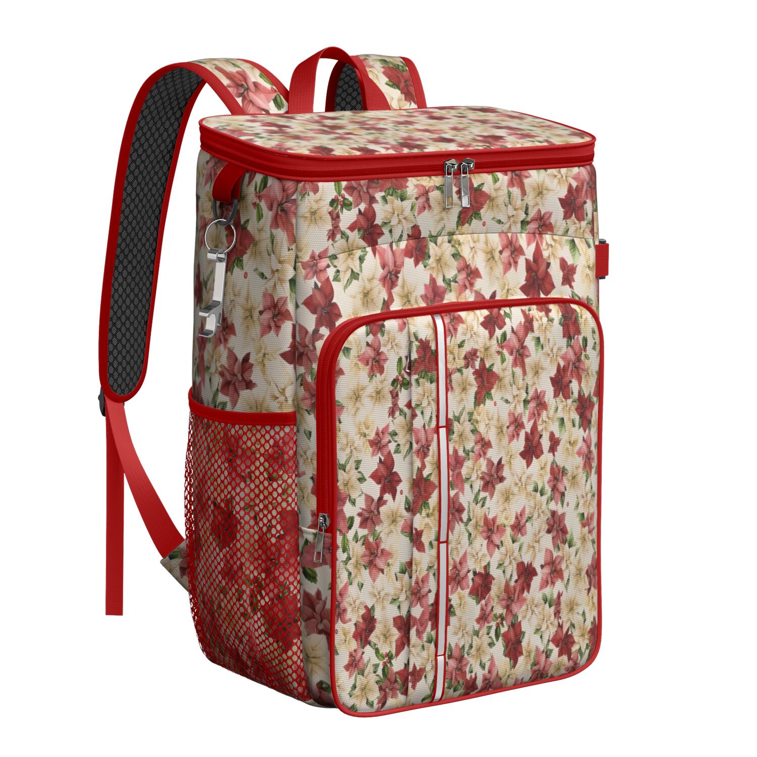 Travel Cooler Bag - Multicolor Christmas Floral Pattern Camping Beer Cooler Backpack with Bottle Opener- Waterproof Insulated Picnic Backpacks - Cooler Bag for Beach