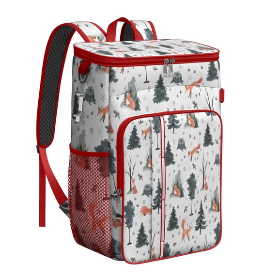 Travel Cooler Bag - Multicolor Christmas Forest Pattern Camping Beer Cooler Backpack with Bottle Opener- Waterproof Insulated Picnic Backpacks - Cooler Bag for Beach
