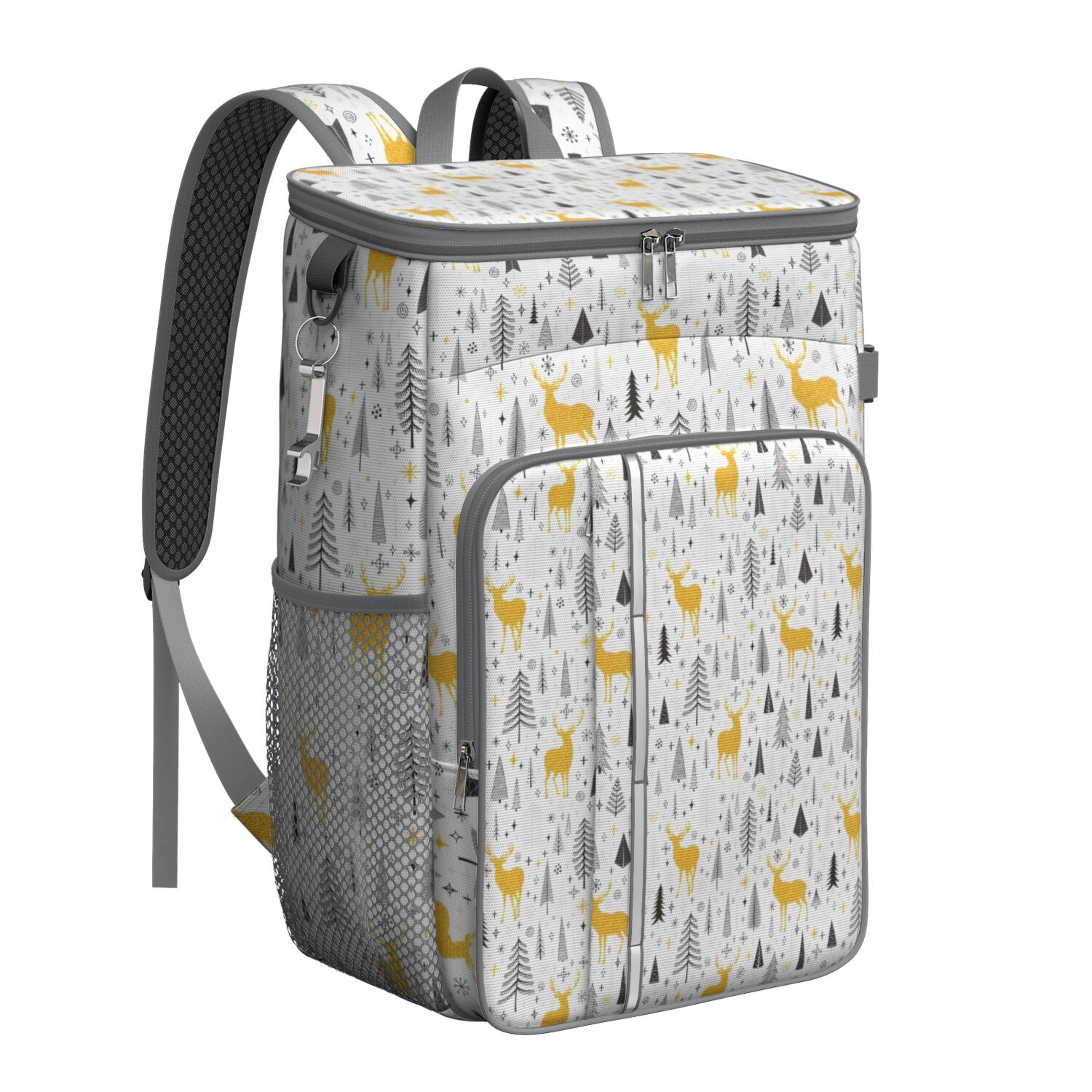 Travel Cooler Bag - Multicolor Christmas Pattern Camping Beer Cooler Backpack with Bottle Opener- Waterproof Insulated Picnic Backpacks - Cooler Bag for Beach