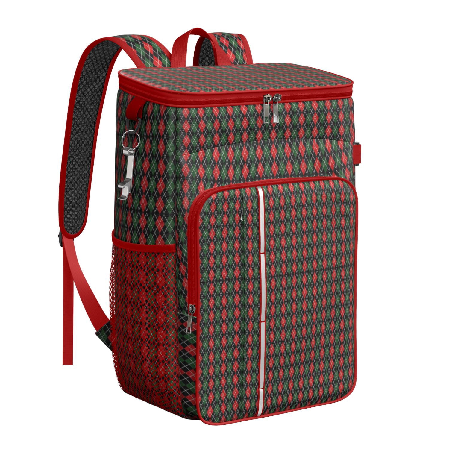 Travel Cooler Bag - Multicolor Christmas Pattern Camping Beer Cooler Backpack with Bottle Opener- Waterproof Insulated Picnic Backpacks - Cooler Bag for Beach