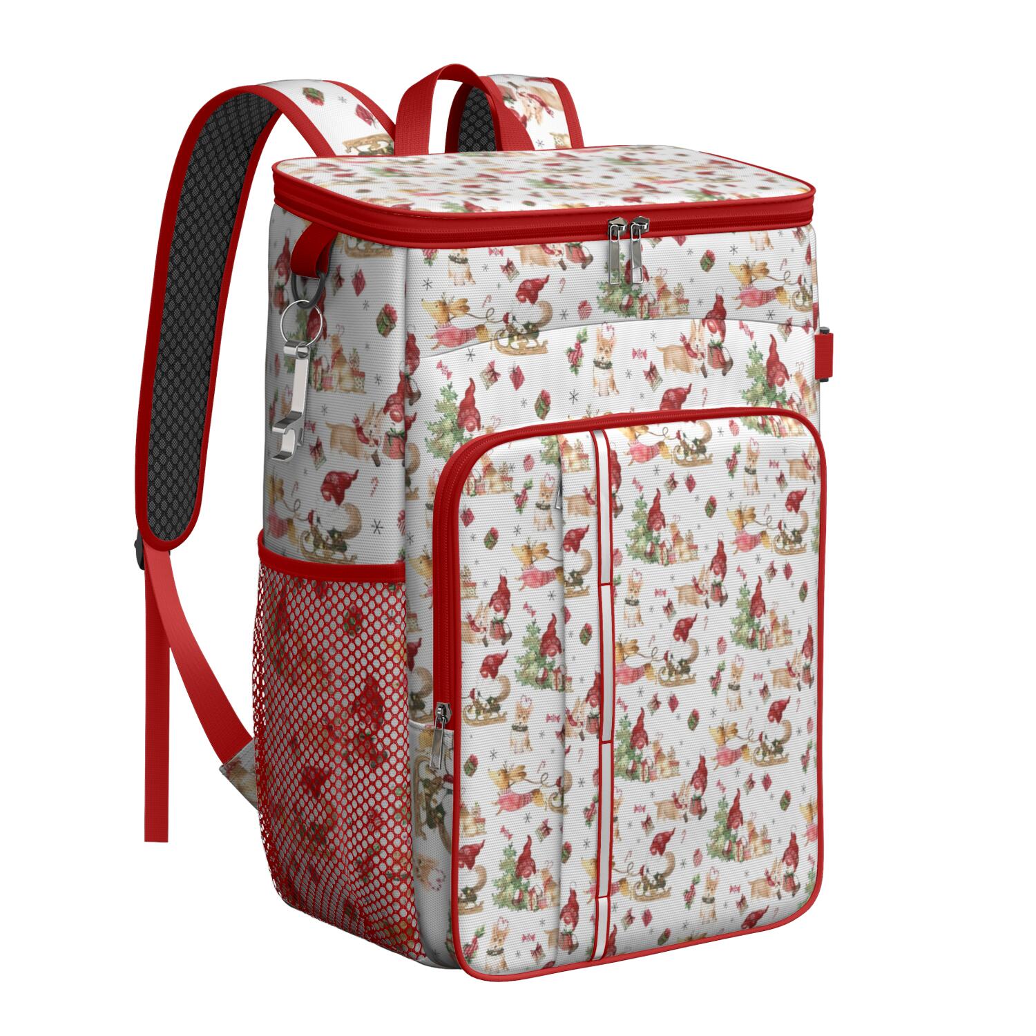 Travel Cooler Bag - Multicolor Christmas Pattern Camping Beer Cooler Backpack with Bottle Opener- Waterproof Insulated Picnic Backpacks - Cooler Bag for Beach